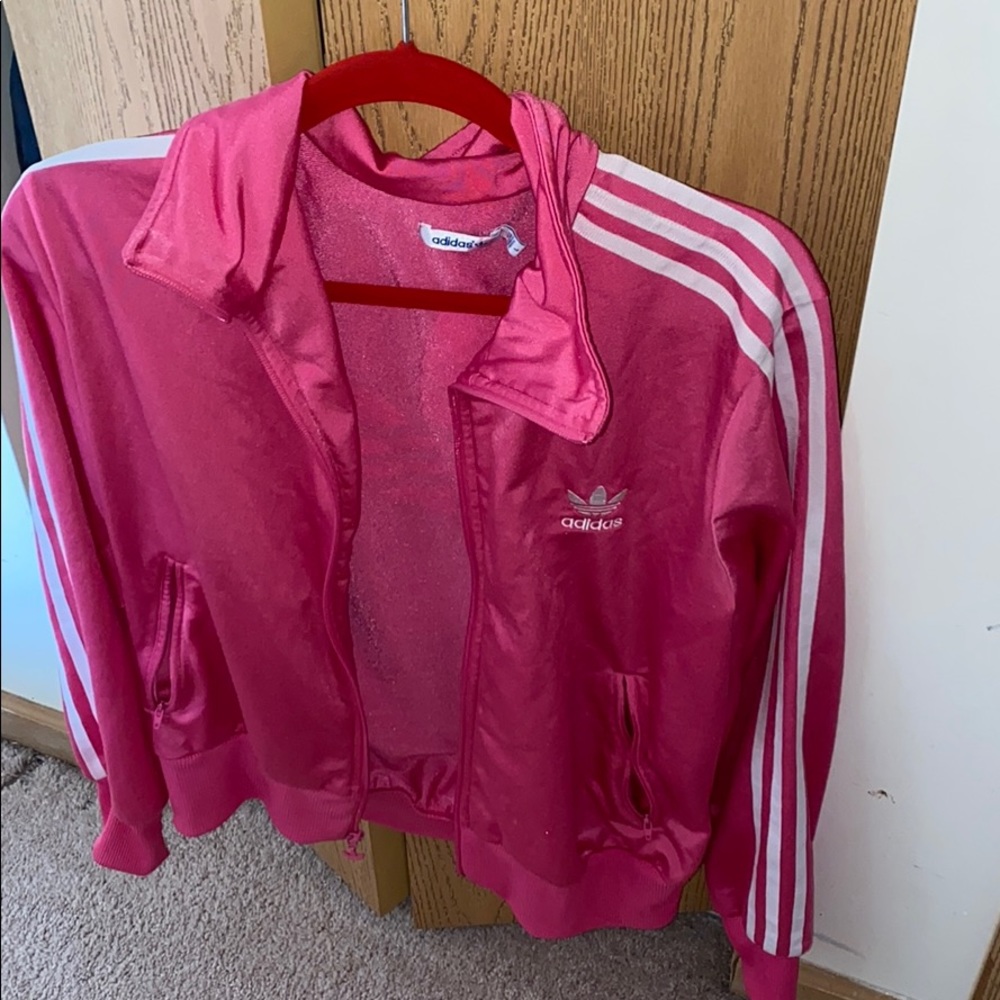 Pink and White Adidas Track Jacket